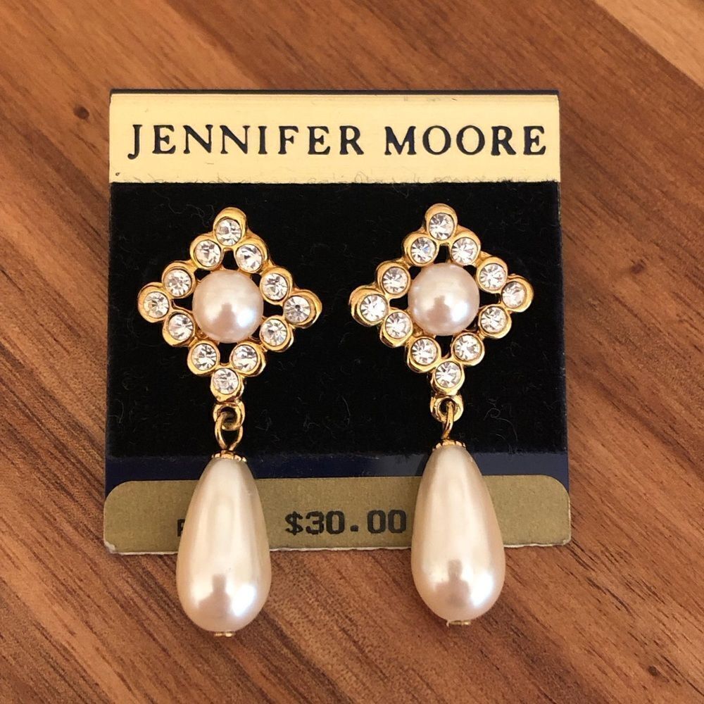 Jennifer Moore | Gold and Faux Pearl Drop Earrings | 1 3/4” Length